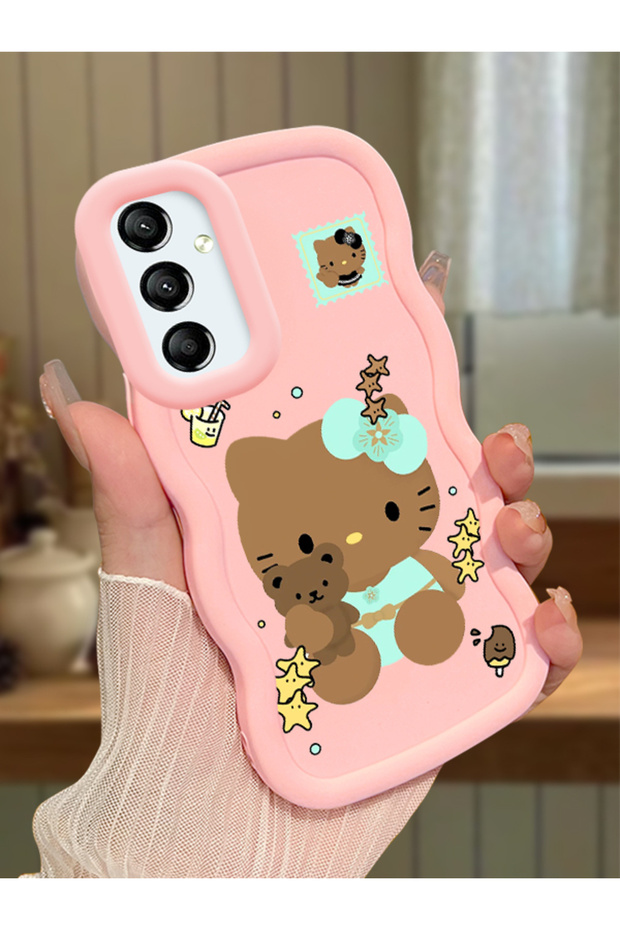 Samsung Galaxy A24 Compatible Case Camera Protector Pink Silicone Couple Phone Case Kitty Pattern
