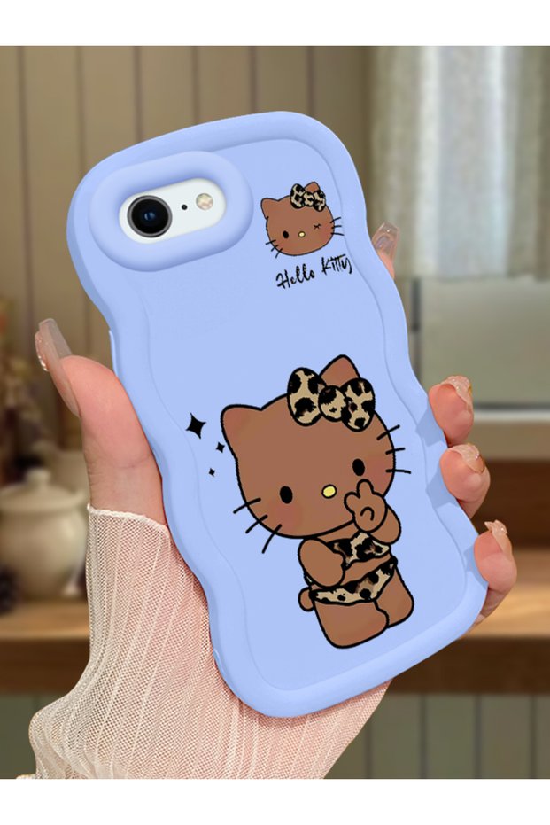iPhone 7 Compatible Case Camera Protector Blue Silicone Couple Phone Case Kitty Pattern
