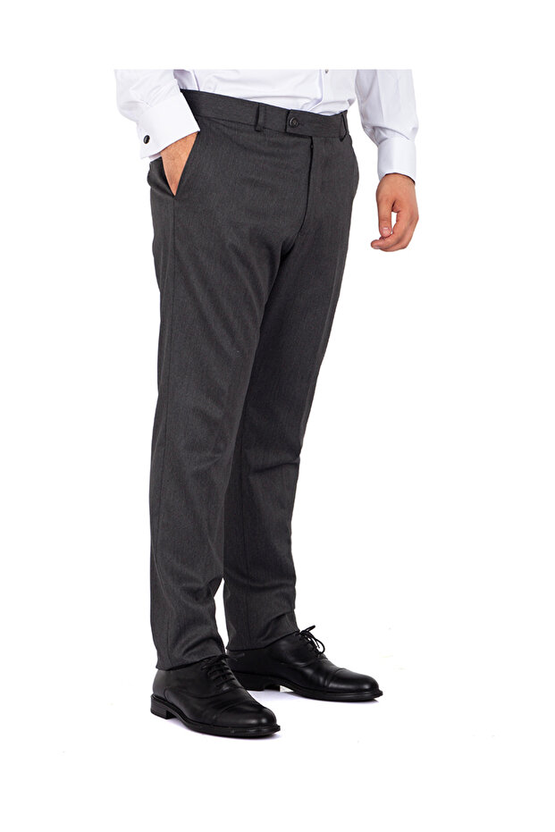 Premium Quality Classic Anthracite Slim Fit Lycra Men's Fabric Trousers