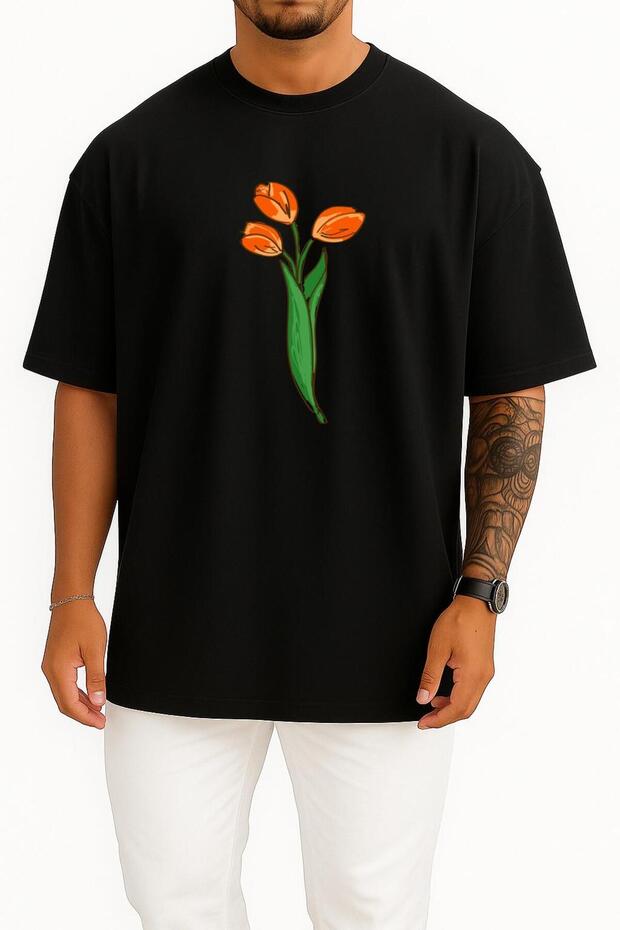 Oversize Holland Tulip Chest Printed Unisex T-Shirt