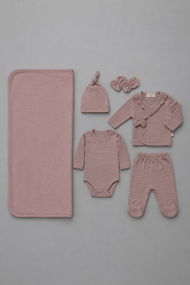 Dried Rose 100% Cotton 6-Piece Newborn Hospital Discharge Set