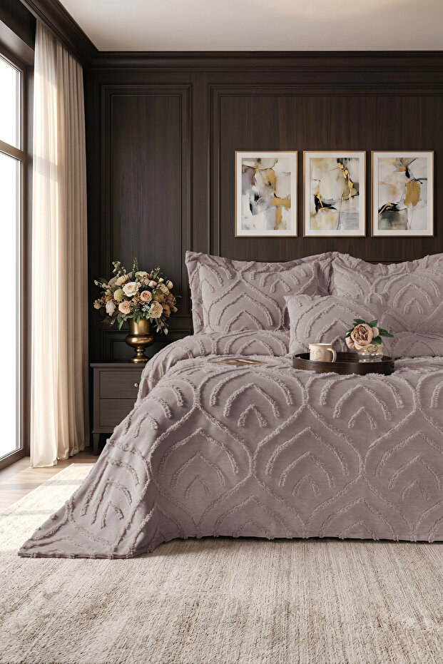 Jun Double Bedspread Set Vi̇zon - Nordic Bohemian Tufted Cover Set - Stylish Box and Package