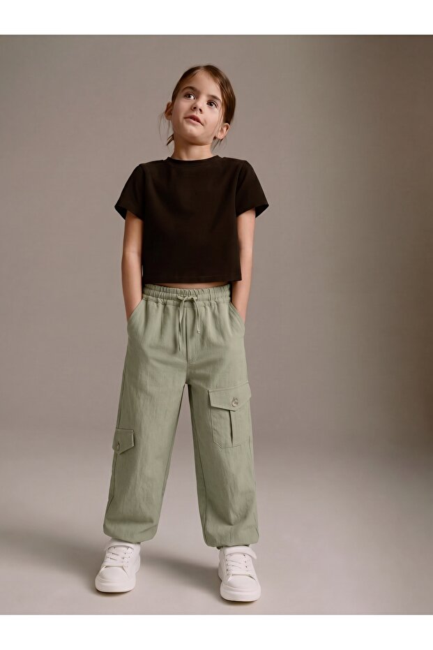 Girl's 3-Pocket Tencel Silky Fabric Pants Khaki
