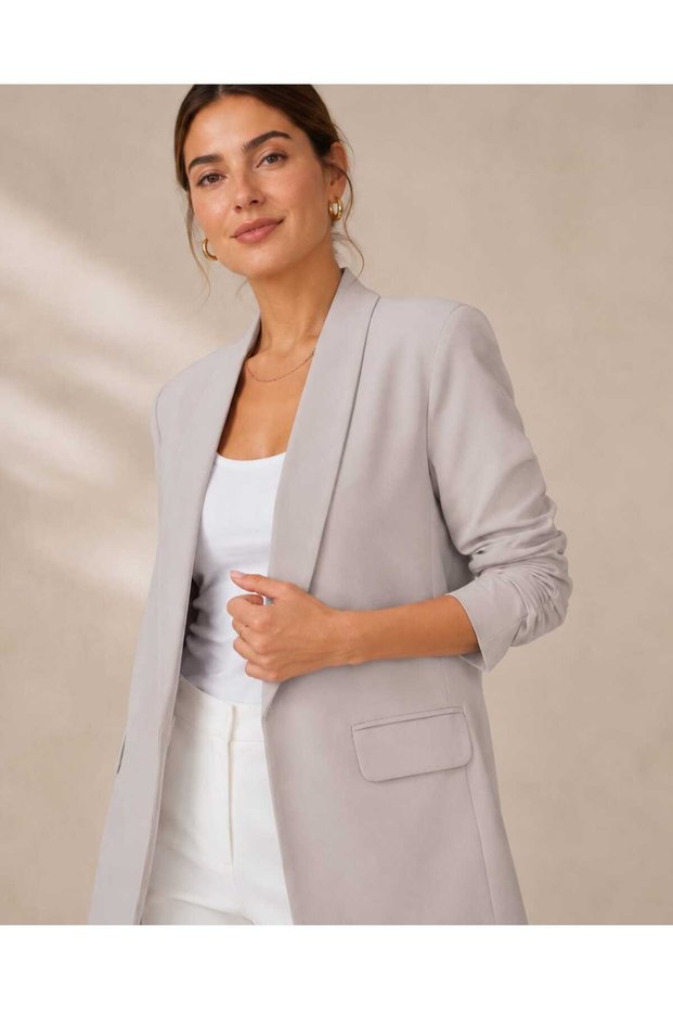 Women's Shawl Collar Cuffed Blazer Jacket - with Different Color Options