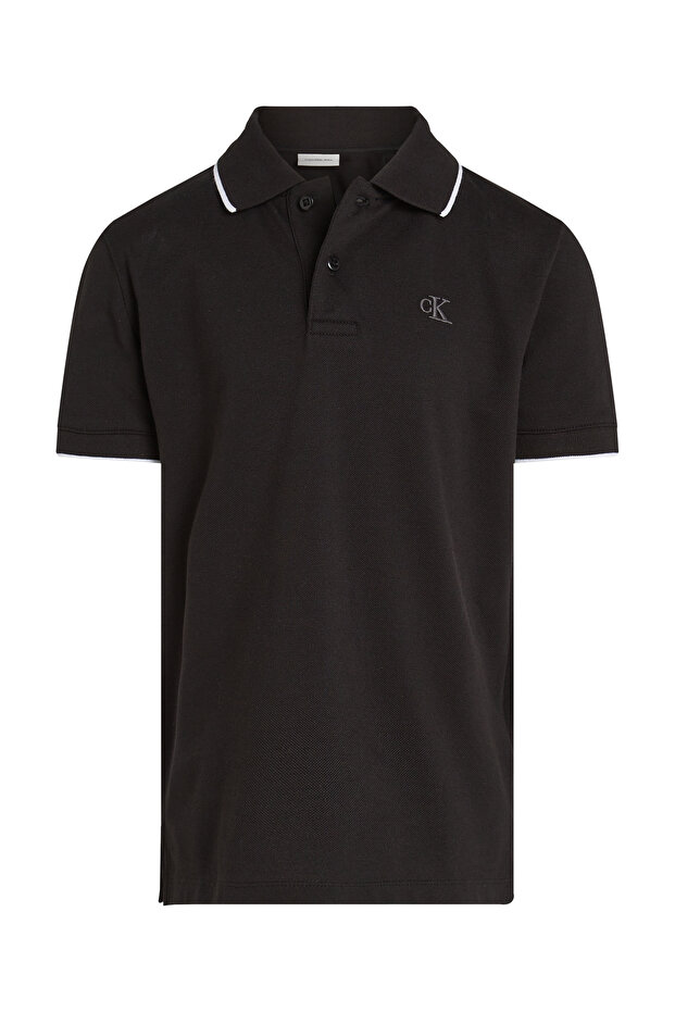 Boys Black Short Sleeve Solid Polos