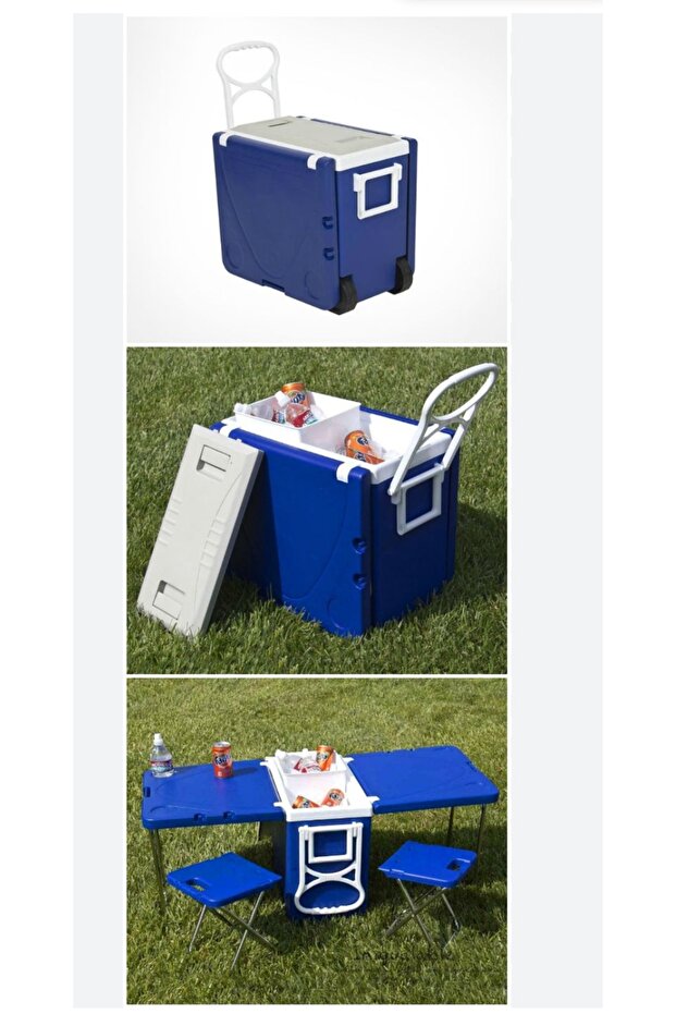 28L two-chair plastic incubator with desk and chair Multi-function picnic table with cooling incubator | Blue