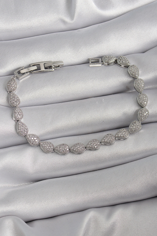 Brass Silver Color Zircon Stone Drop Model Vip Series Women's Bracelet
