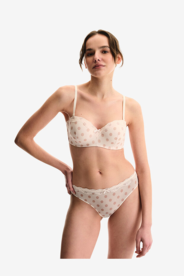 Women Lotus Mesh Cream/Pink Strapless Wired Bra