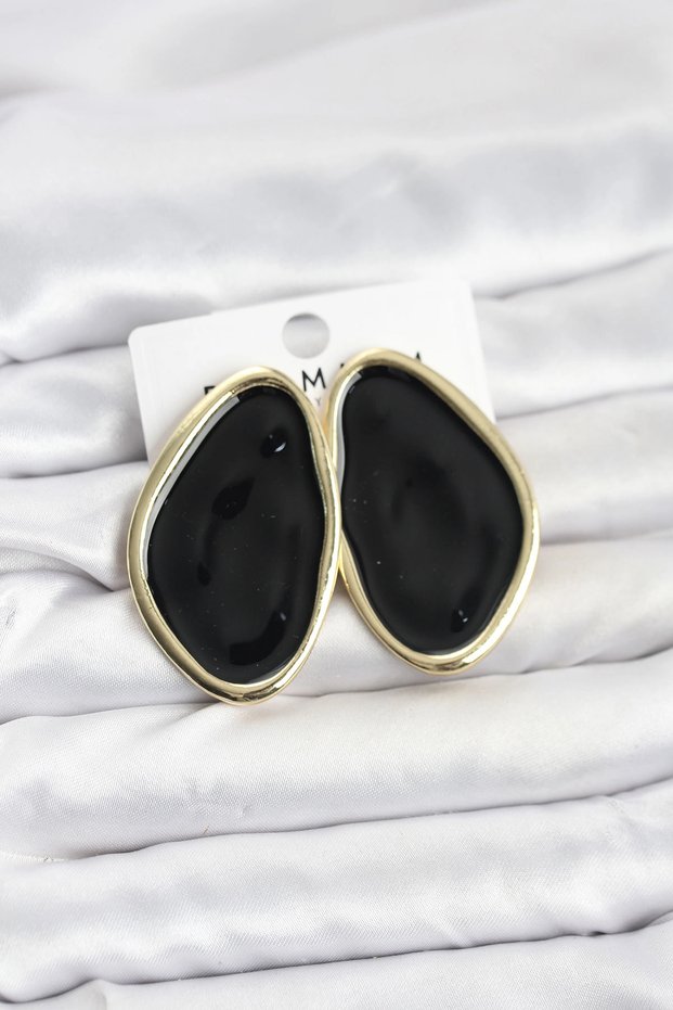 Brass Black Enamel Drop Model Vintage Plate Women's Earrings