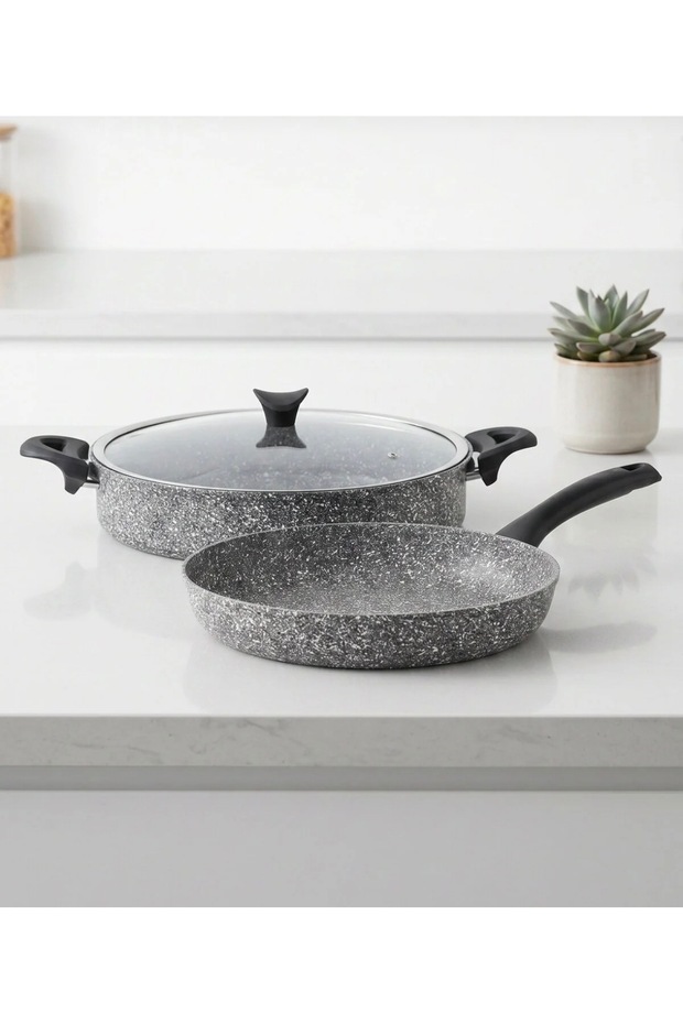 Taç Nostalji Gray 3-Piece Cookware Set 26 cm Flat Pot 26 cm Pan