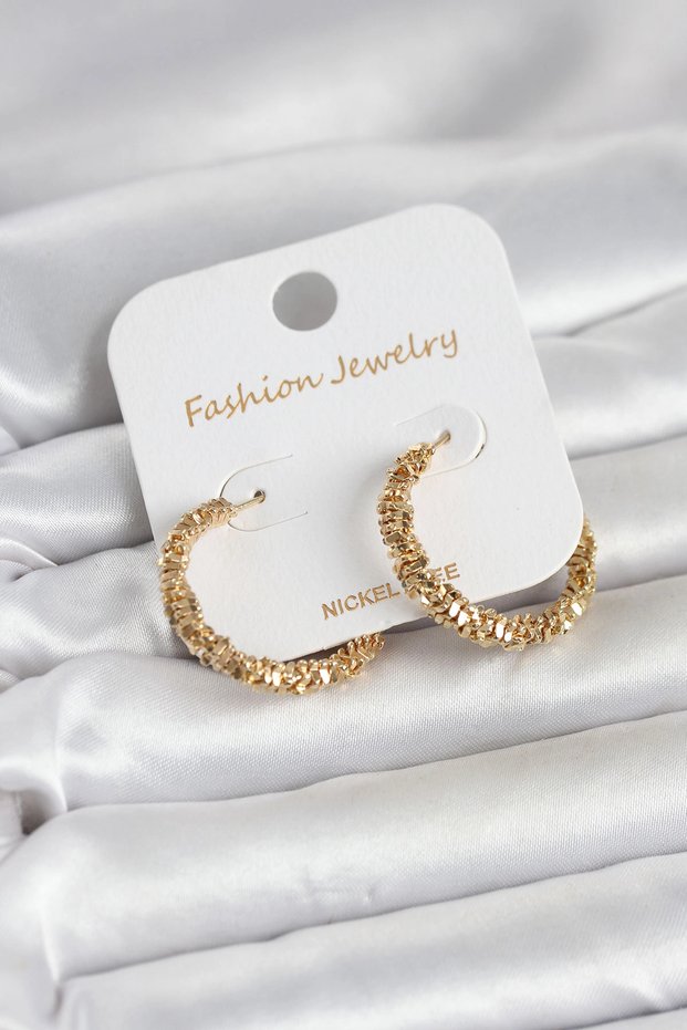Gold Color Brass Serrated Model Women's Earrings
