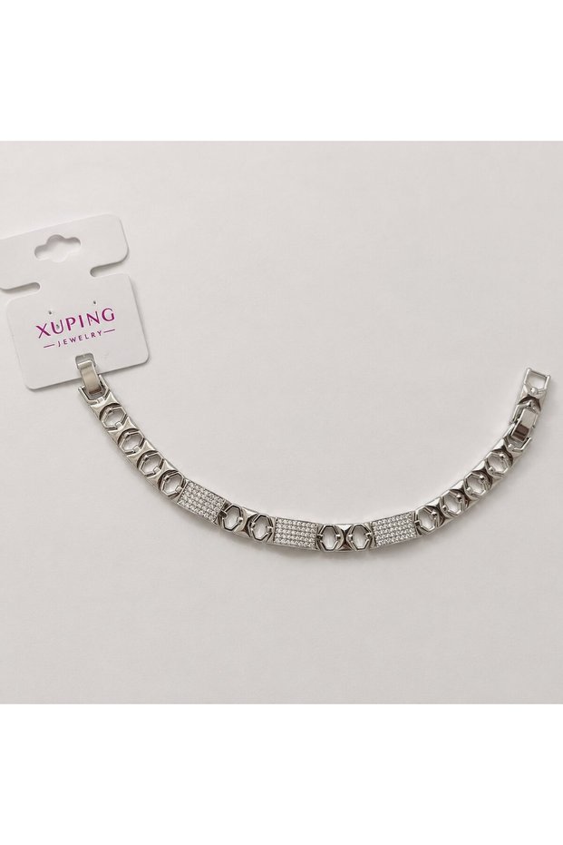 Xuping Vip Quality Antiallergic Bow Tie Motif Zircon Stone Detailed Silver Bracelet