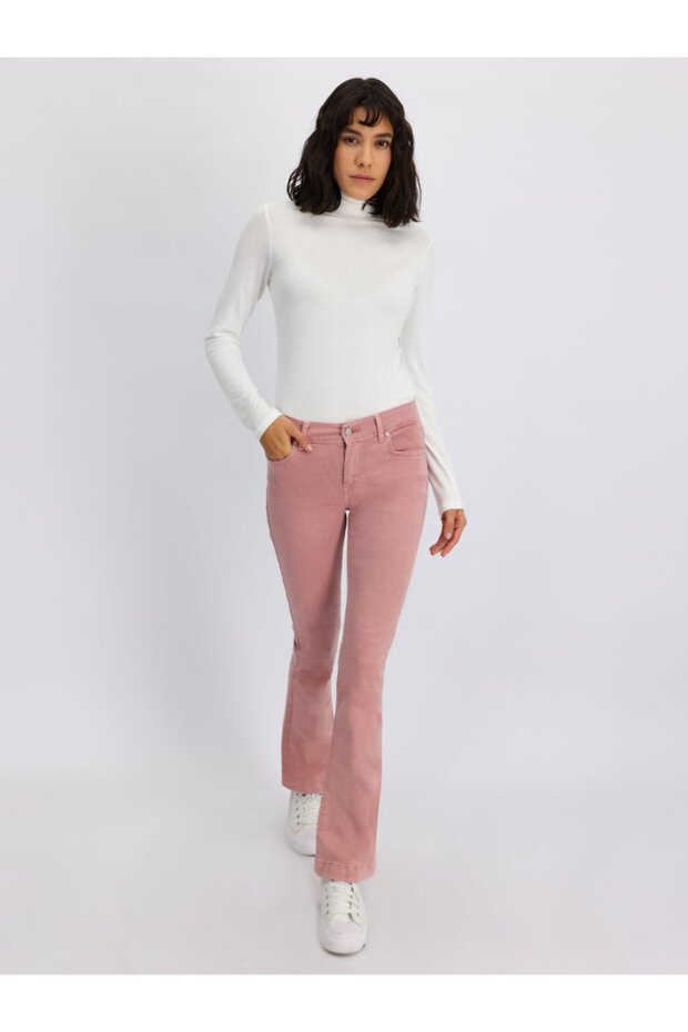 Fallon Spanish Flare Mid Waist Pink Jean Pants