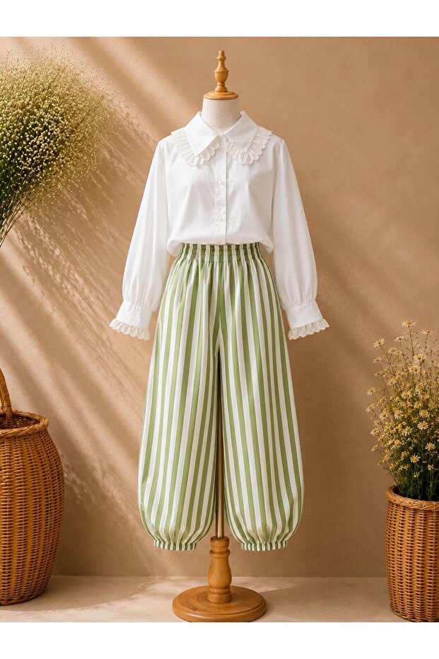 Green Striped Shalwar Trousers