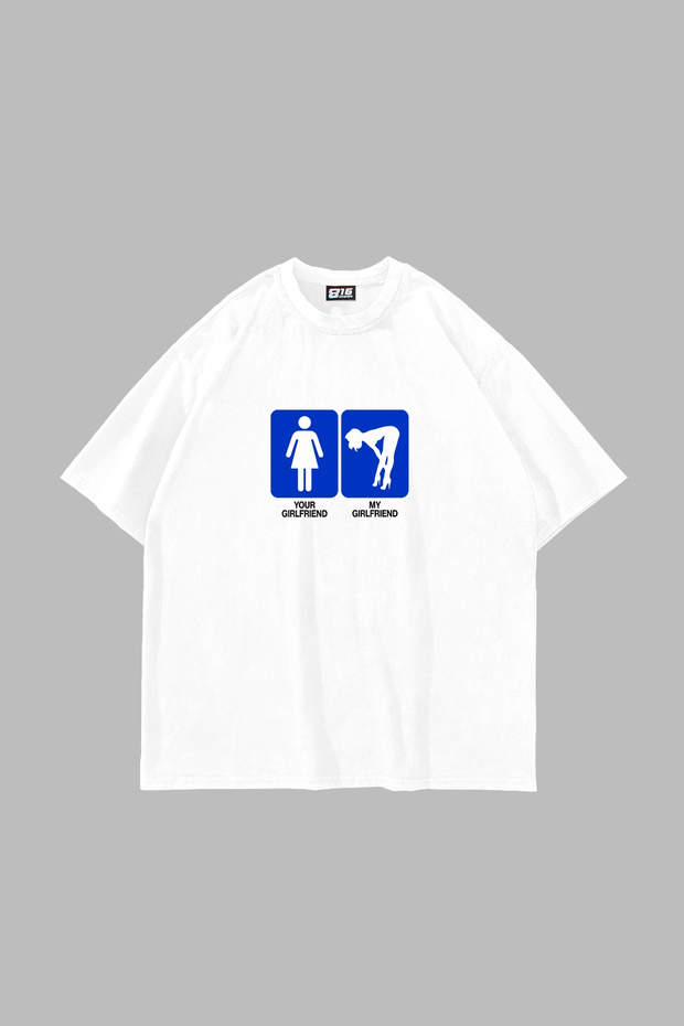 My Girlfriend Printed Oversize White Tshirt