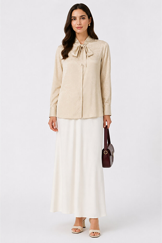 Bow Collar Jacquard Gold Shirt 0134
