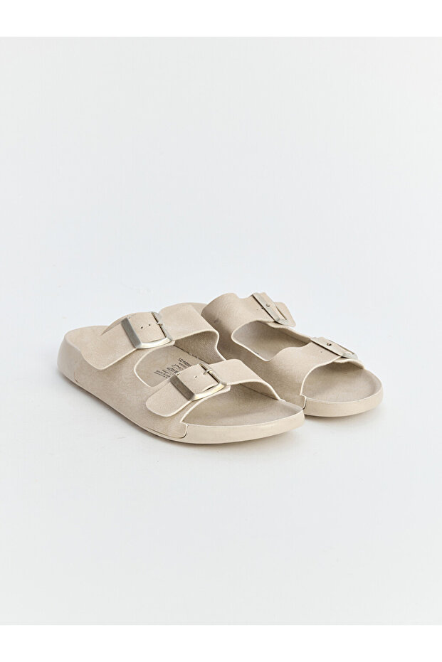 Vizyon New Season Beige Double-Strapped Women's Slippers
