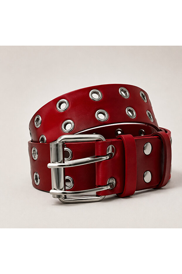 Eyelet Detail Unisex Red Belt