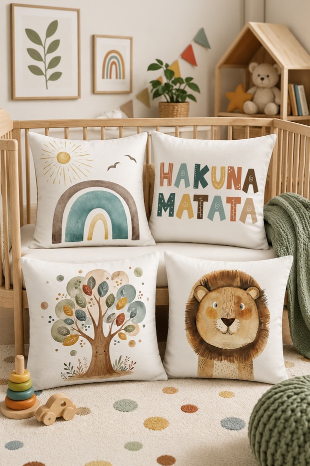 Cute Lion and Rainbow Patterned 4-Piece Kids and Baby Pillowcase Set