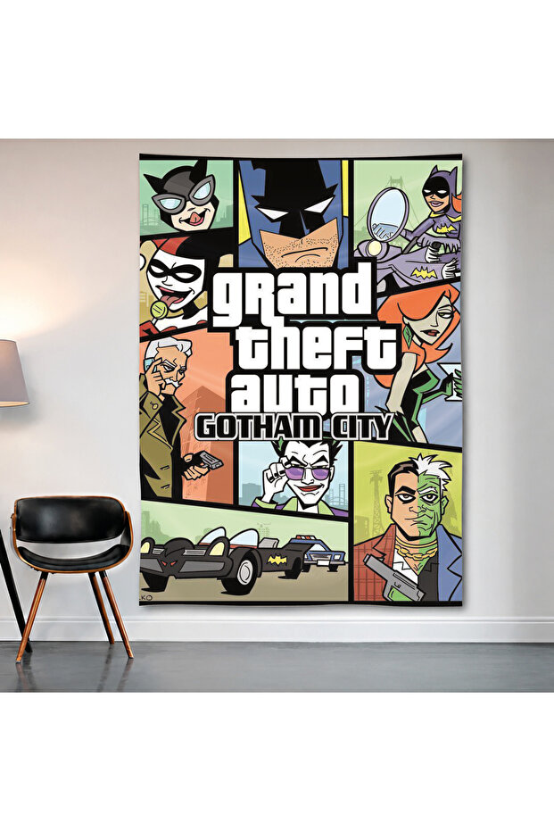 Grand Theft Auto: Gotham City Wall Covering Wall Tapestry First Quality Satin Fabric Poster