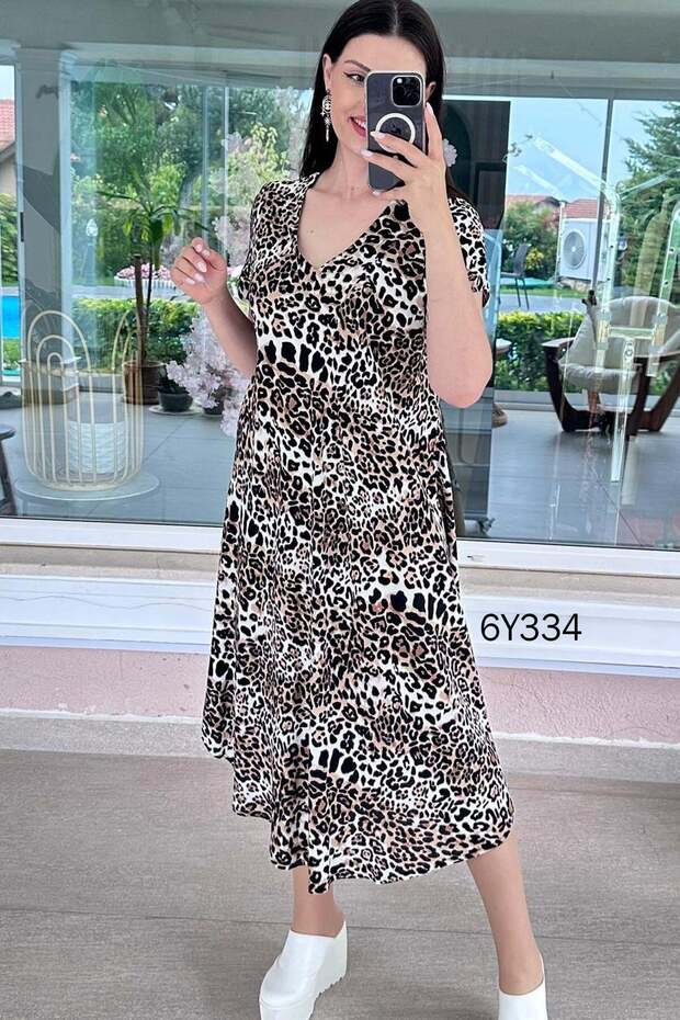 V-Neck Viscose Dress 6Y334