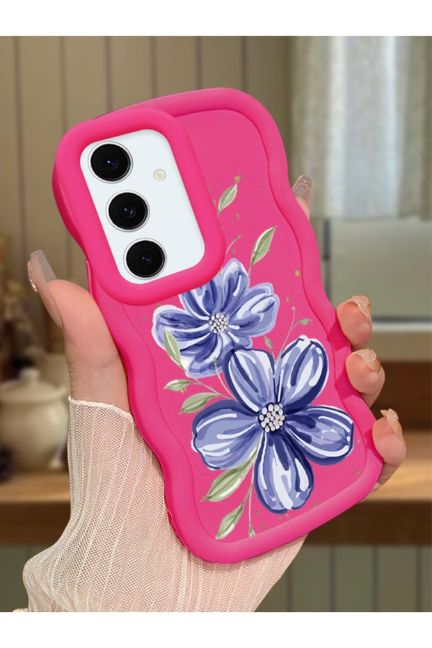 Samsung Galaxy S24 Fe Compatible Case Camera Protector Red Silicone Couple Phone Case Floral Pattern