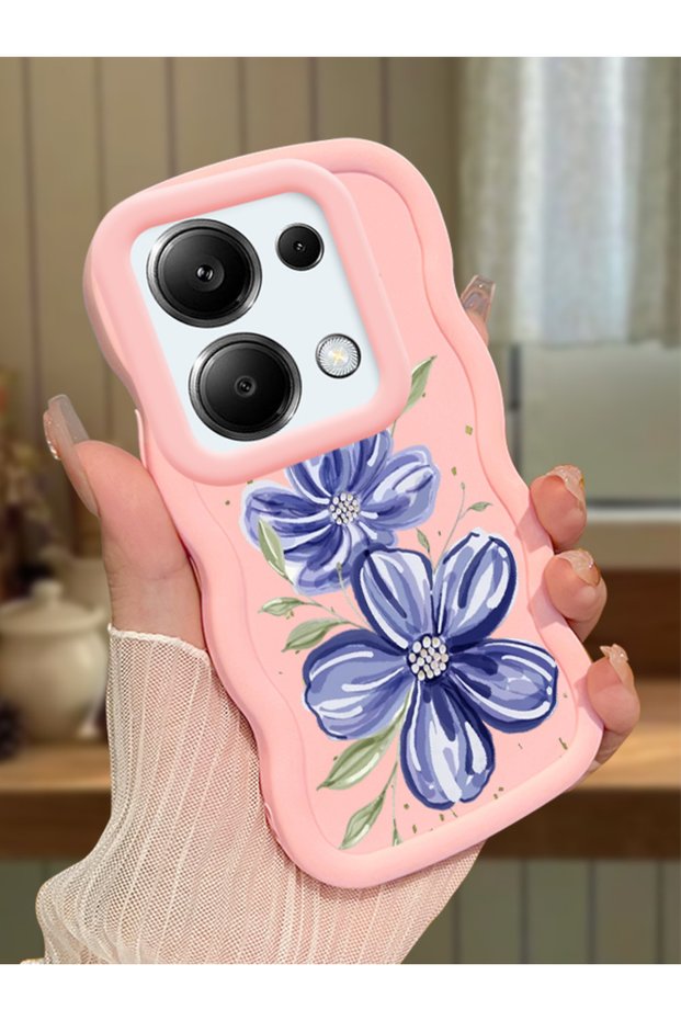 Poco M6 Pro 4g Compatible Case Camera Protector Pink Silicone Couple Phone Case Floral Pattern