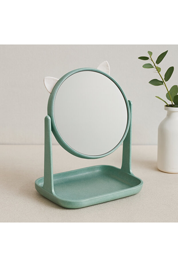 Round 15 cm Plastic Makeup Mirror (with Ears, with Basket)
