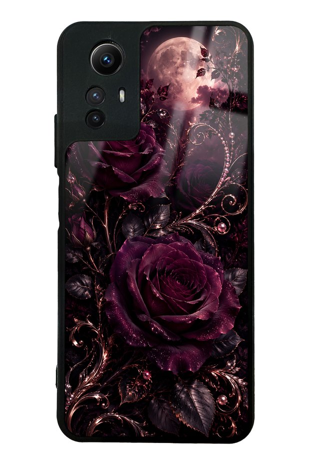 Xiaomi Redmi Note 12S Moonlit Burgundy Rose Design Glossy Phone Case