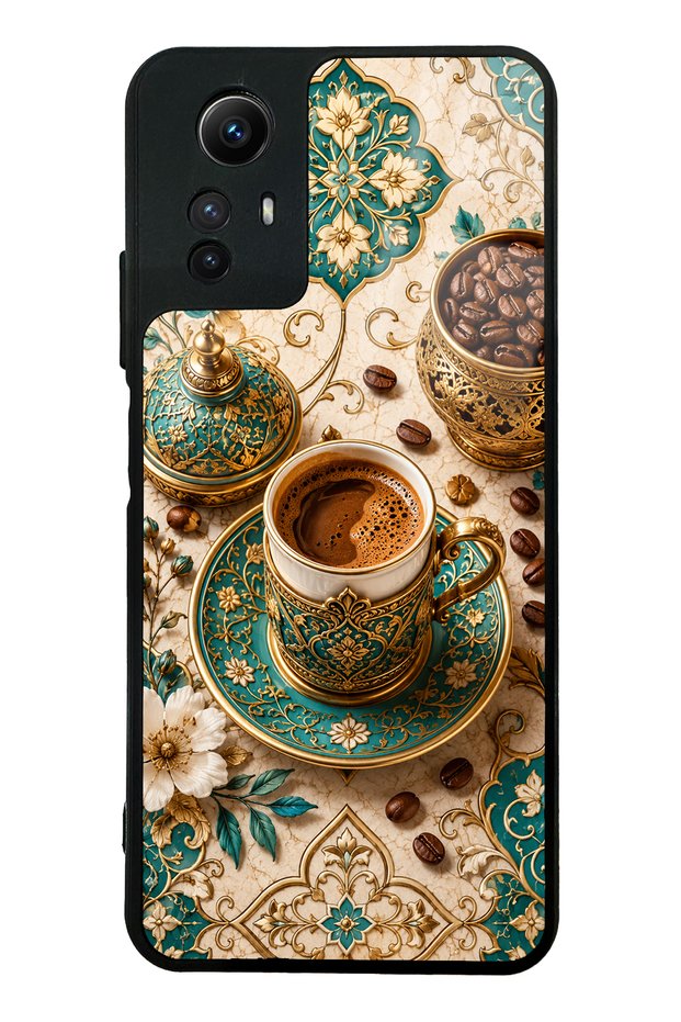 Xiaomi Redmi Note 12S Glossy Phone Case with Turquoise Ottoman Coffee Design