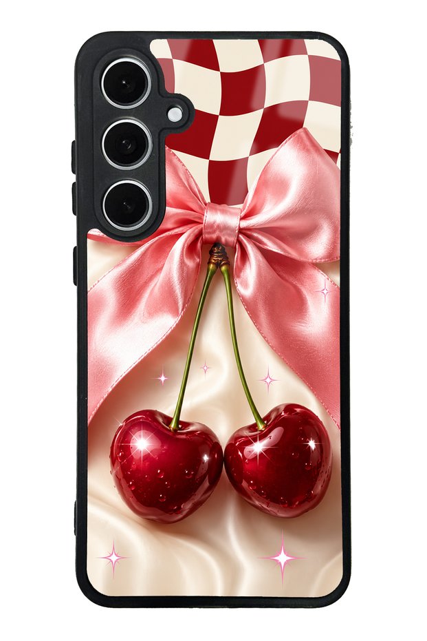 Samsung S24 Fe Cherry Picnic Bow Design Glossy Phone Case