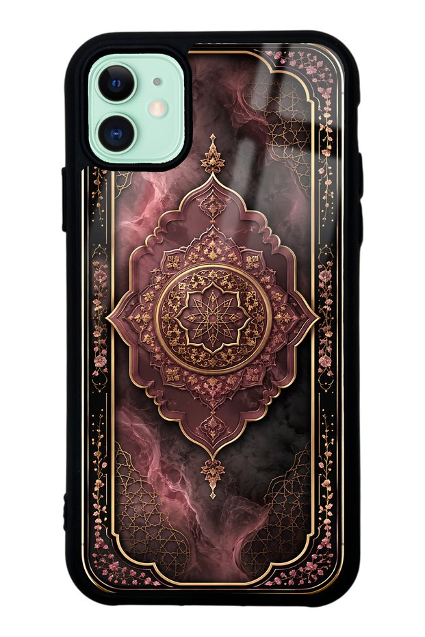iPhone 11 Glossy Phone Case with Rosewood Ottoman Medallion Design