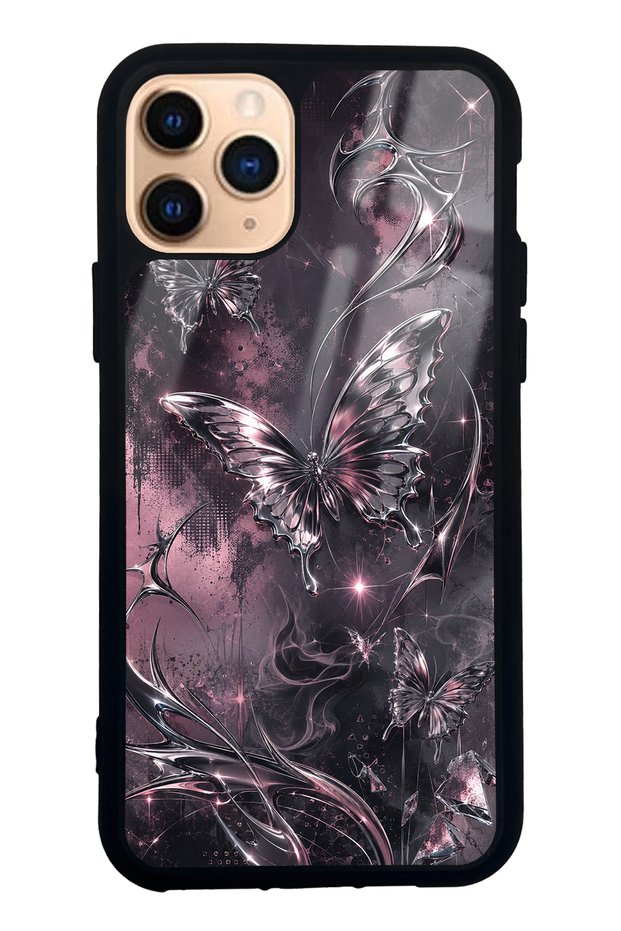 iPhone 11 Pro Rose Chrome Butterfly Design Glossy Phone Case