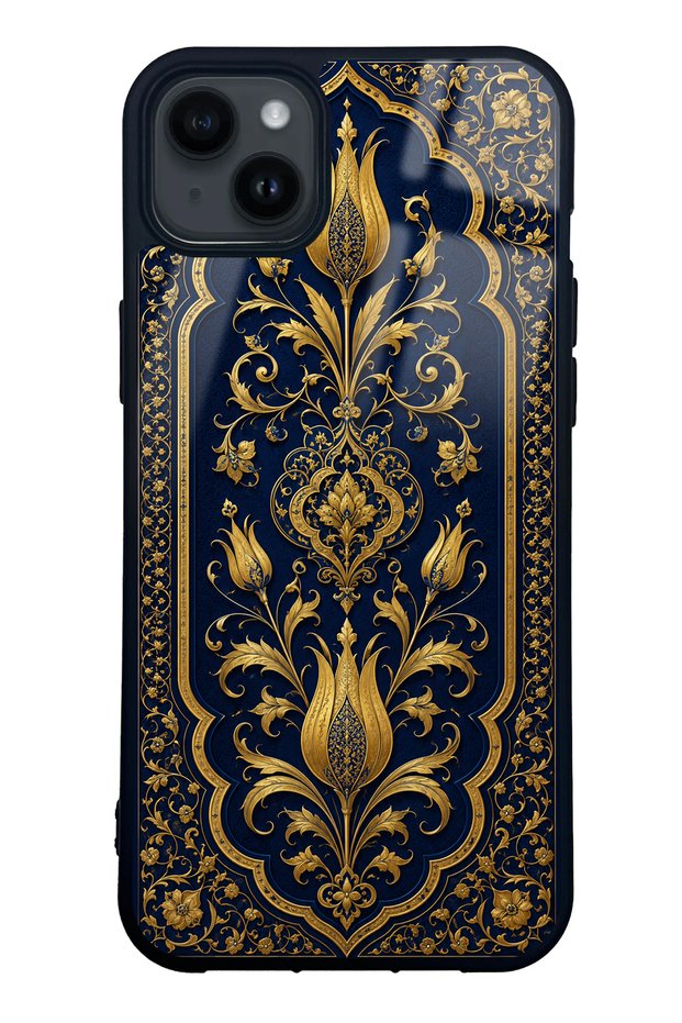 iPhone 14 Plus Sapphire Ottoman Gold Design Glossy Phone Case