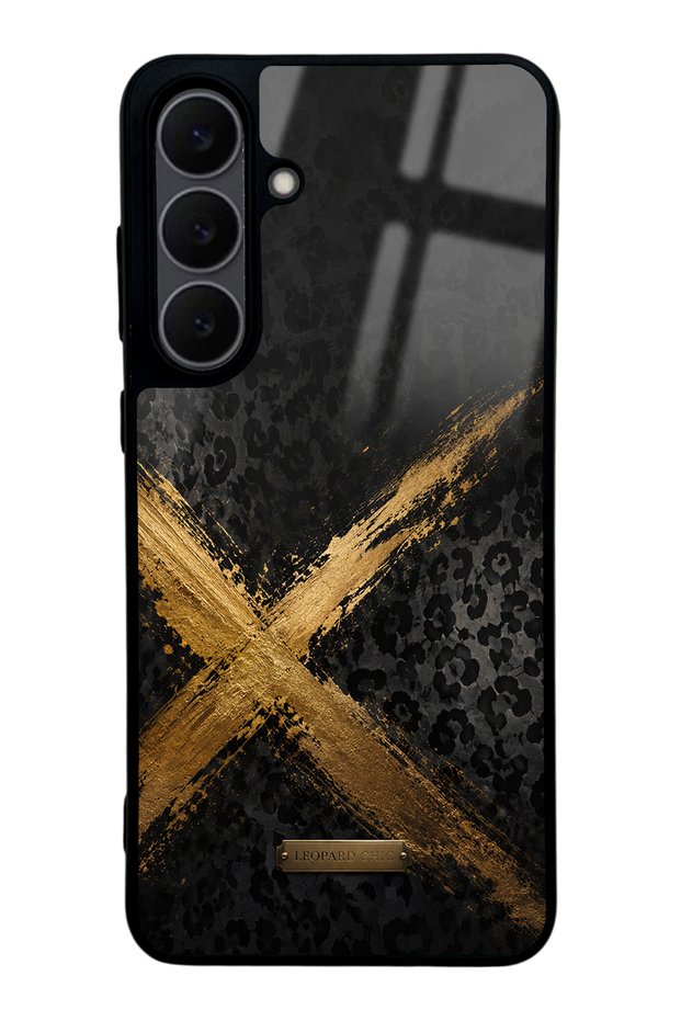 Samsung S25 Fe Golden Leopard X Design Glossy Phone Case