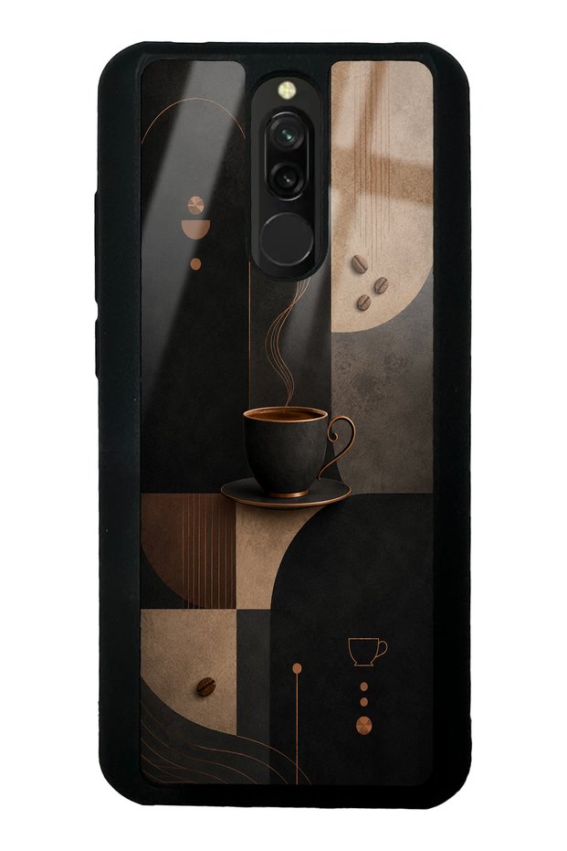 Xiaomi Redmi 8 Black Glossy Phone Case with Mocha Coffee Design
