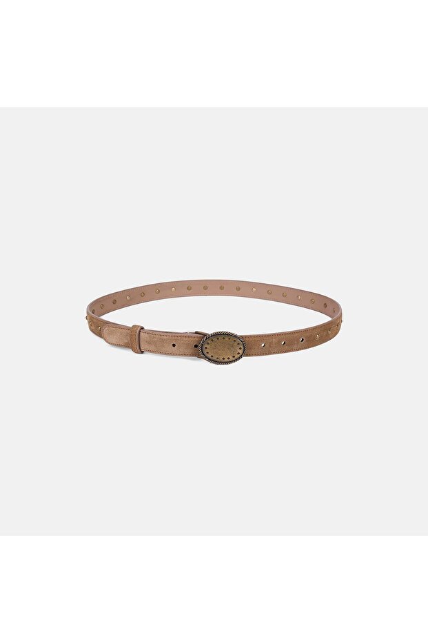 Women's Mink Vintage Buckle Studded Suede Belt
