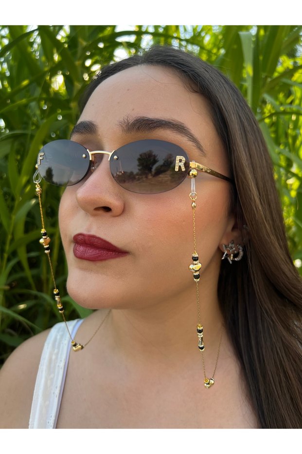 Premium Metal Heart Detailed Glasses Chain | Women's Glasses Strap | Silicone Tip Metal Beaded Glasses Accessory | Compatible with All Glasses
