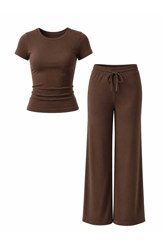 Women's Crew Neck Blouse & Wide Leg Pants Set