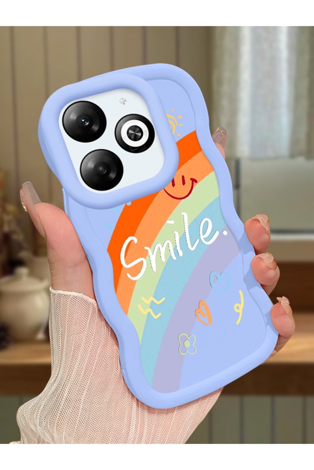 Infinix Hot 40I Compatible Case Camera Protector Blue Silicone Couple Phone Case Rainbow Pattern