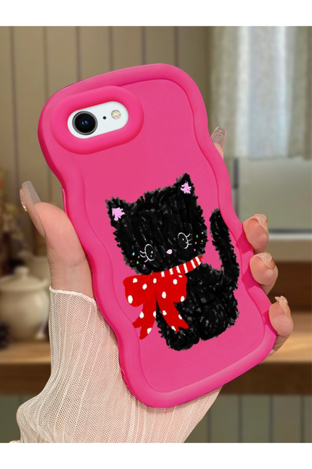 iPhone Se 2022 Compatible Case Camera Protector Red Silicone Couple Phone Case Cat Pattern