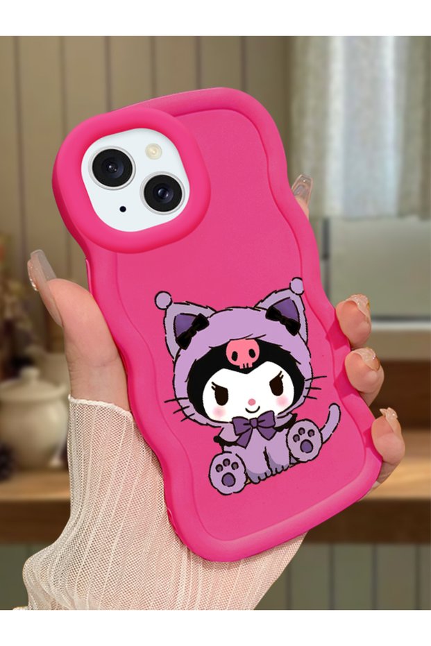 iPhone 15 Plus Compatible Case with Camera Protector Red Silicone Couple Phone Case Kuromi Pattern