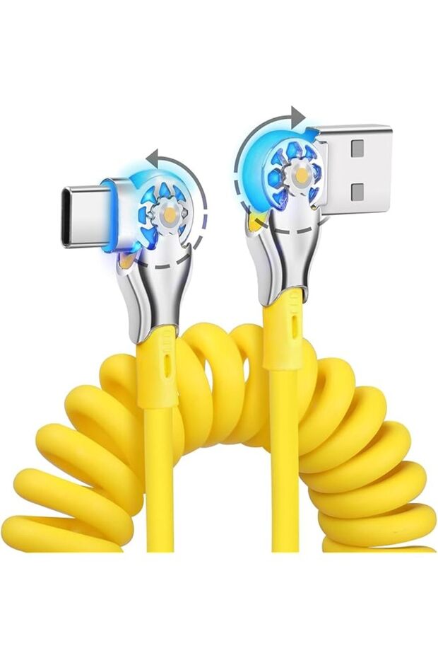 1.8M Coiled USB Type C Fast Charging Cable, 180° Rotatable Double Swivel Connector,