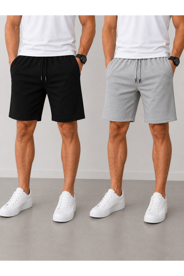 Men's Summer Sports Shorts Set of 2 Black Gray Comfortable Fit Anti-Sweat