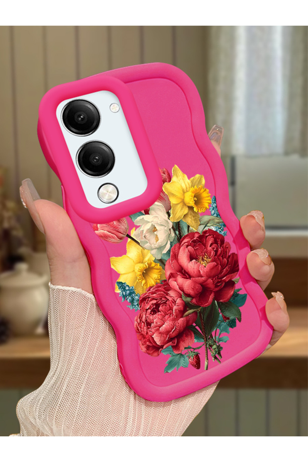 Vivo Y19 Compatible Case Camera Protector Red Silicone Couple Phone Case Floral Pattern