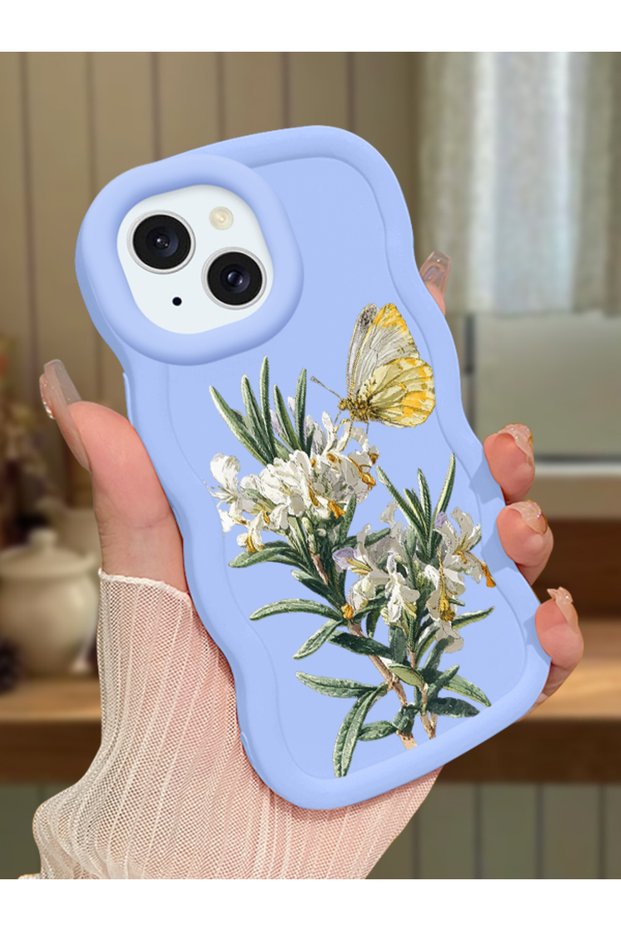 iPhone 14 Compatible Case Camera Protector Blue Silicone Couple Phone Case Butterfly Pattern
