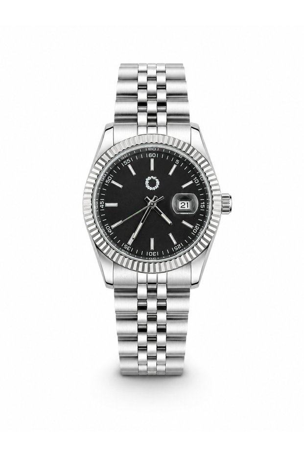 Noir Black 42 mm Black Dial Steel Band Stylish Unisex Wristwatch with Lens Calendar