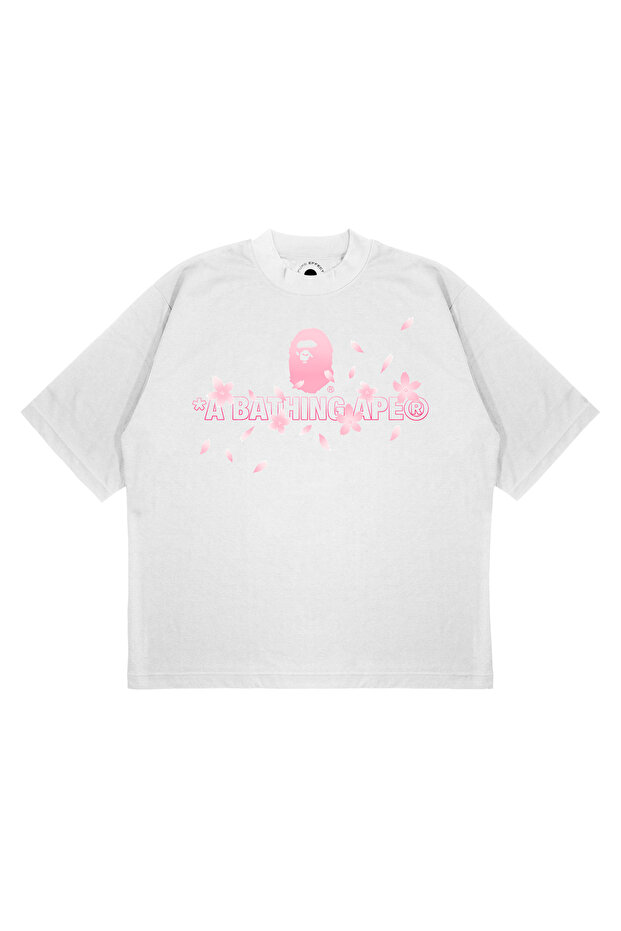 Unisex Oversize Bape X Sakura Leaves Printed Boxy Fit Thick Fabric (240Gsm) T-Shirt