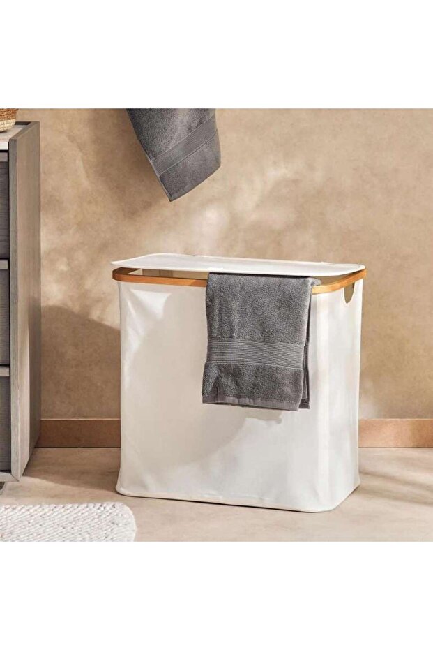 Welton Bamboo Frame Laundry Hamper 53x33x51cm - Cream