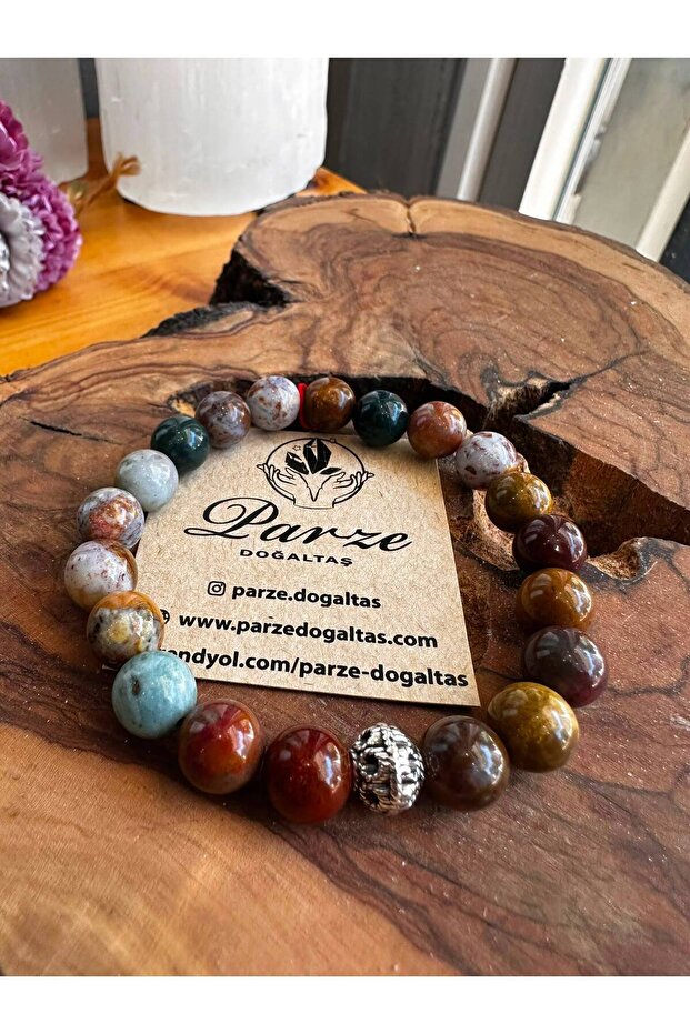 Ocean Jasper 8 mm Natural Stone Design Bracelet